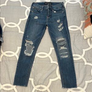 Express Blue Jeggings with Distressed Detailing